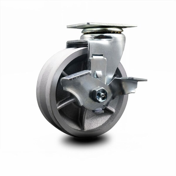 5 Inch V-Groove Semi Steel Cast Iron Swivel Caster with Ball Bearing and Brake
